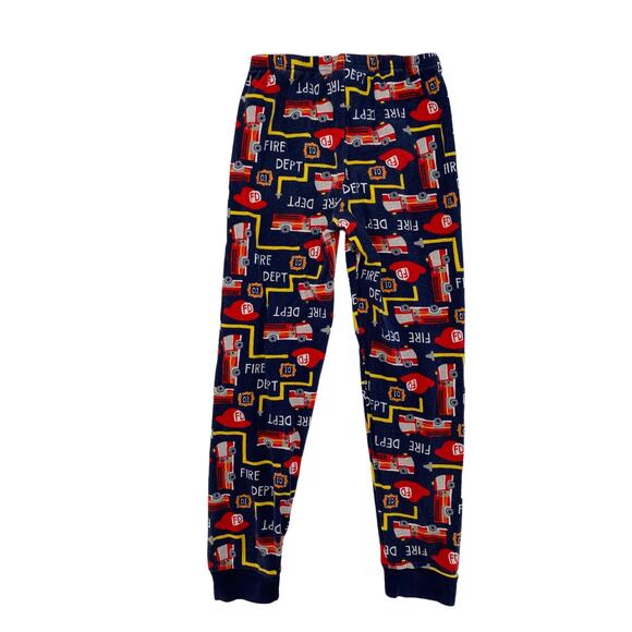 GYMBOREE Fire Truck Embroidered Applique Navy Blue Long John Pajamas Size 8 Kids - Picture 6 of 7